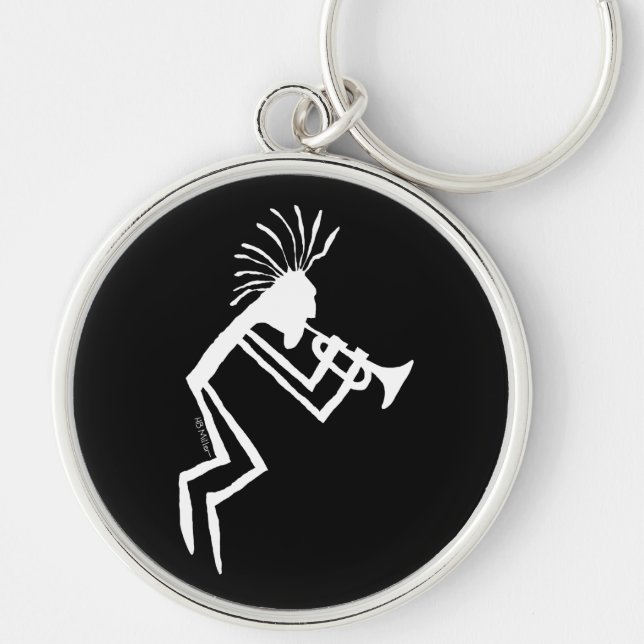 Kokopelli Trumpet Player Petroglyph Key Ring (Front)