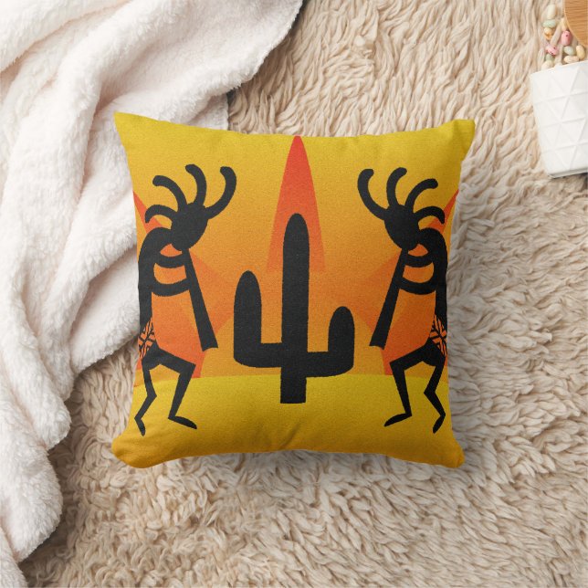 Kokopelli With Cactus In Sunset Southwestern Cushion (Blanket)