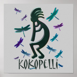 Kokopelli with Dragonflies Poster