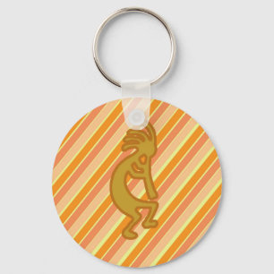 Kokopelli with Flute Gold Orange Stripes Southwest Key Ring