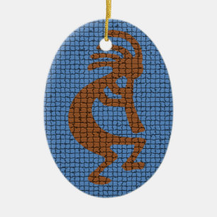 Kokopelli with Flute Mosaic Tiled Pattern Ceramic Ornament
