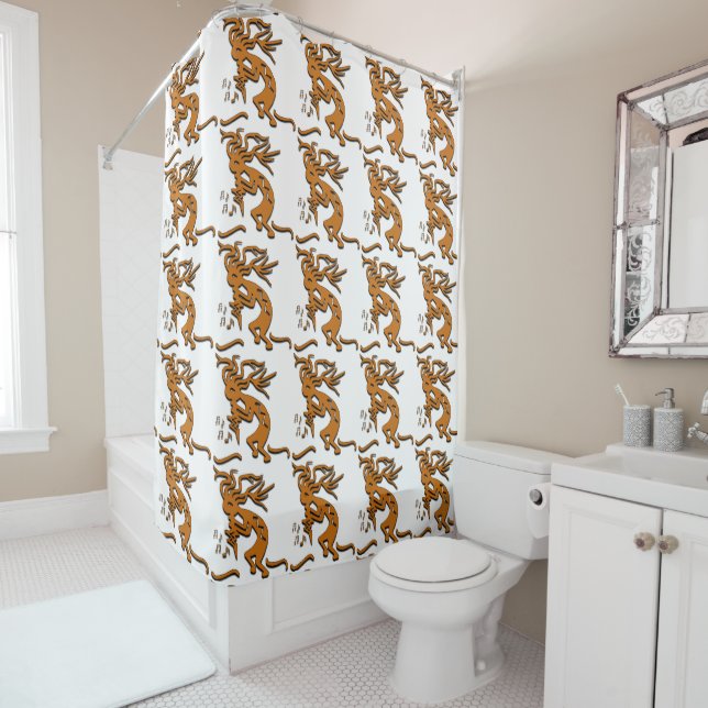 Kokopelli With Musical Notes Facing Left Shower Curtain (In Situ)