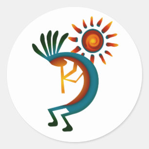 Kokopelli with Sun 3" Classic Round Sticker