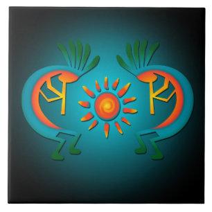 Kokopelli  with Sun 6" Ceramic Tile