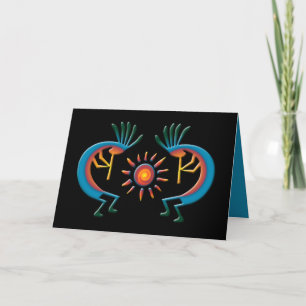 Kokopelli with Sun Southwest Black Greeting Card