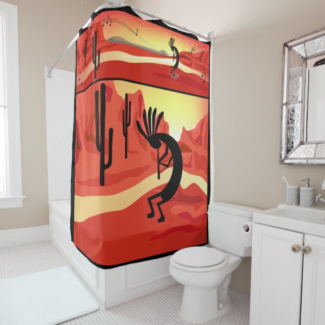 Kokopellii Sunset Desert Landscape Shower Curtain (In Situ)
