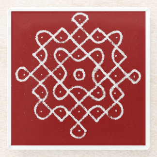 Kolam Rangoli Glass Coaster
