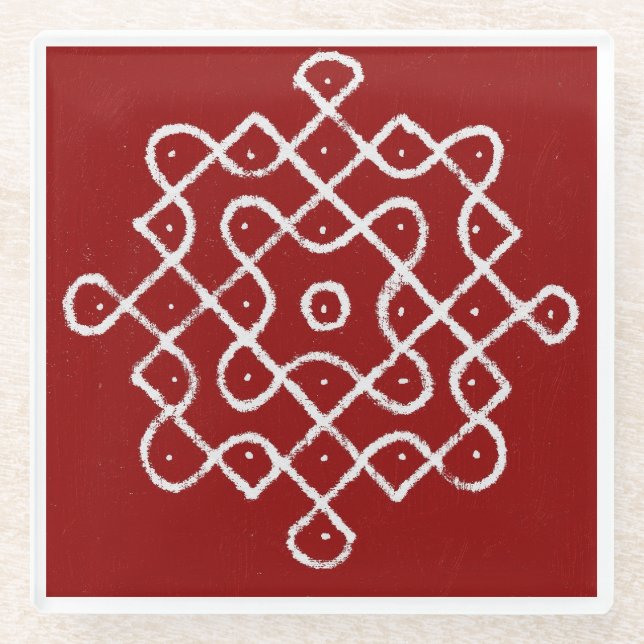 Kolam Rangoli Glass Coaster (Front)