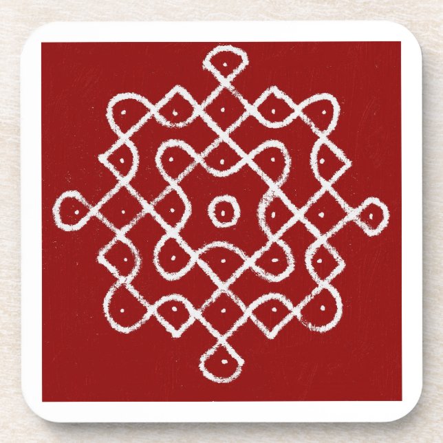 Kolam Rangoli Glass Coaster (Front)