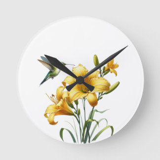 Kolibrie and Gele Lelies Wandclock’ Round Clock