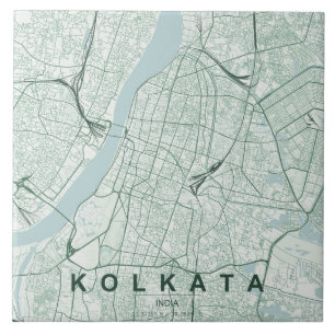 Kolkata India City Map Minimal Design Ceramic Tile
