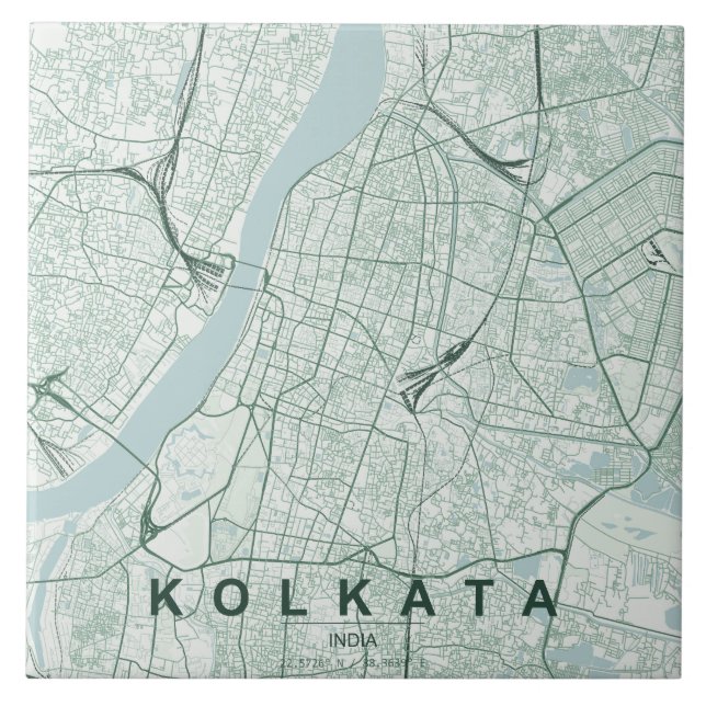 Kolkata India City Map Minimal Design Ceramic Tile (Front)