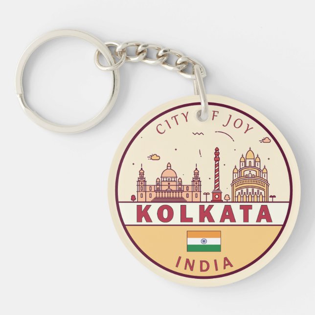 Kolkata India City Skyline Emblem Key Ring (Front)