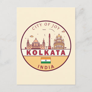 Kolkata India City Skyline Emblem Postcard