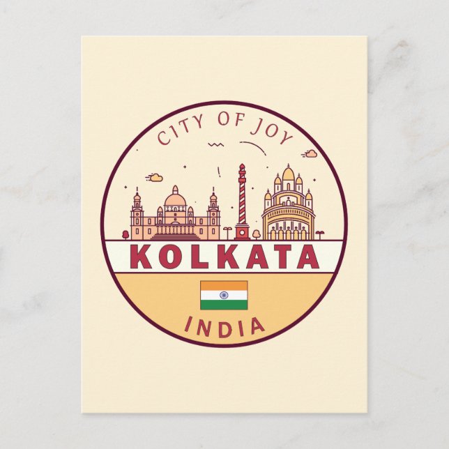 Kolkata India City Skyline Emblem Postcard (Front)