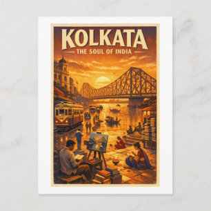 Kolkata, India, in a classic retro travel Postcard