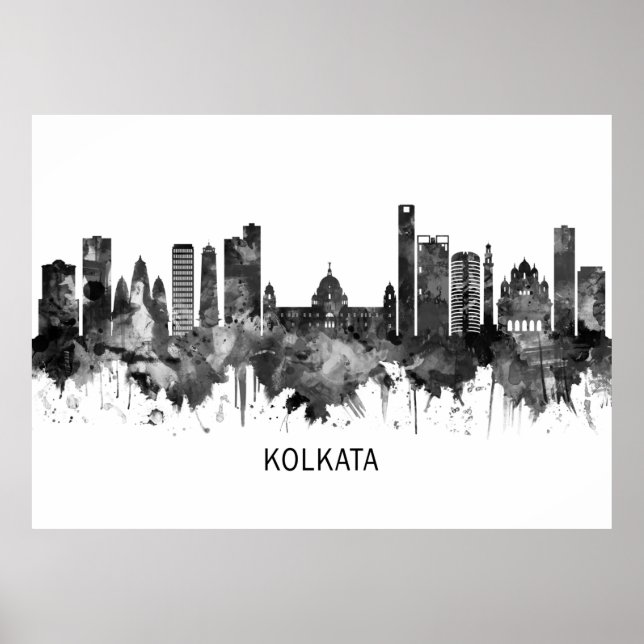 Kolkata West Bengal Skyline BW Poster (Front)