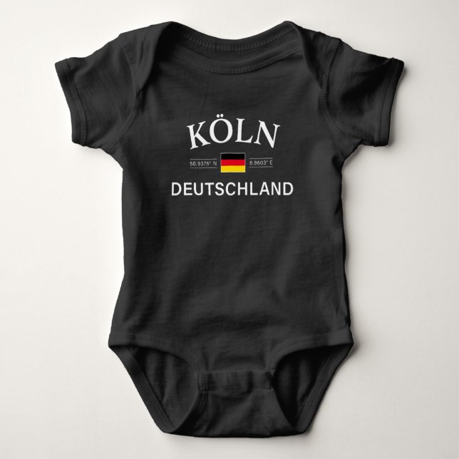 Koln (Cologne) Deutschland Coordinates German Baby Bodysuit (Front)