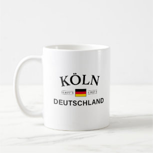 Koln (Cologne) Deutschland Coordinates German Coffee Mug