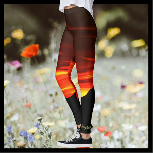Kolob Sunset, Red Gold Name on Ankle Leggings