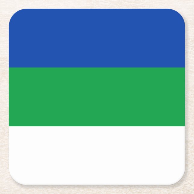 Komi Republic Flag Square Paper Coaster (Front)