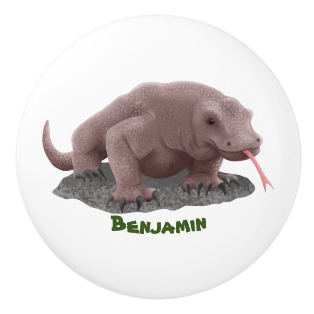 Komodo dragon illustration ceramic knob (Front)