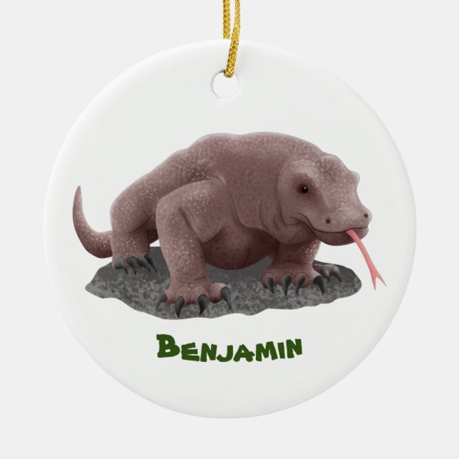 Komodo dragon illustration ceramic ornament (Front)