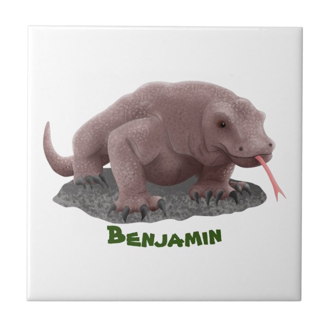 Komodo dragon illustration ceramic tile (Front)