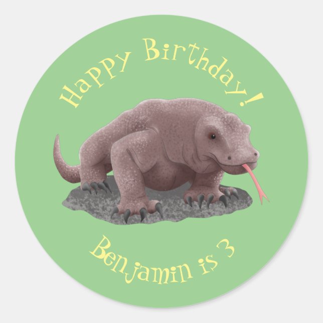 Komodo dragon illustration classic round sticker (Front)