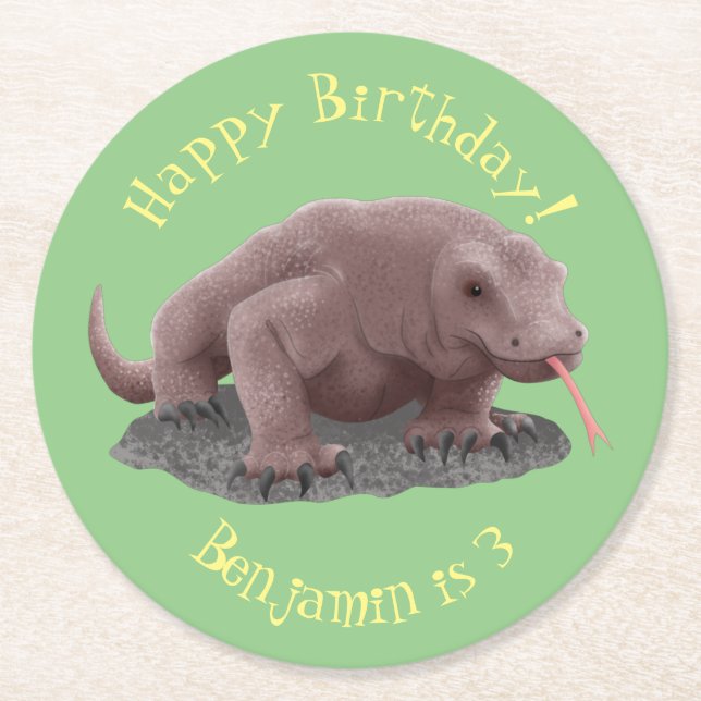 Komodo dragon illustration round paper coaster (Front)