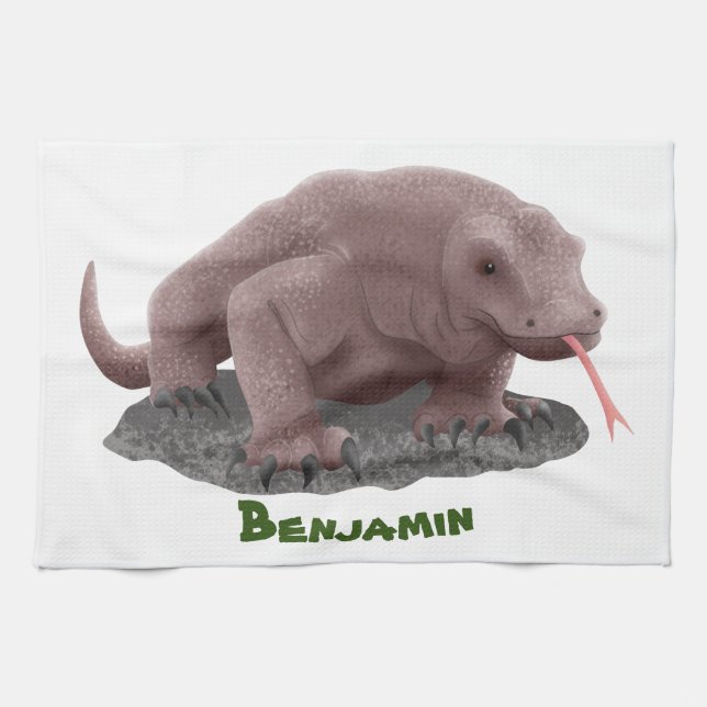 Komodo dragon illustration  tea towel (Horizontal)