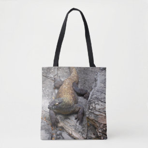 Komodo Dragon on Sunlit Rocks Tote Bag