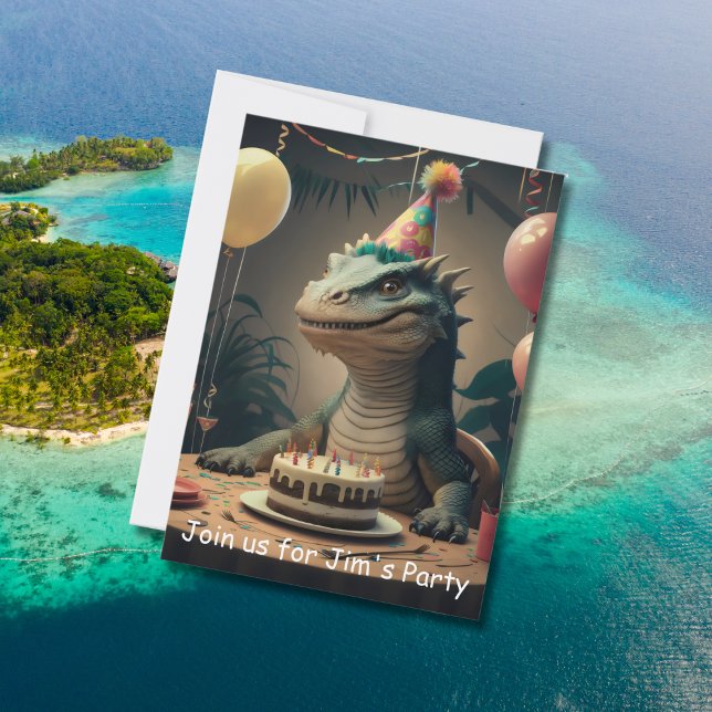 Komodo Dragon sitting at table with birthday cake Invitation (Creator Uploaded)
