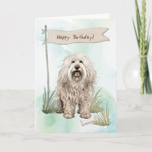 Komondor Dog Breed Outdoors Under Birthday Sign Card