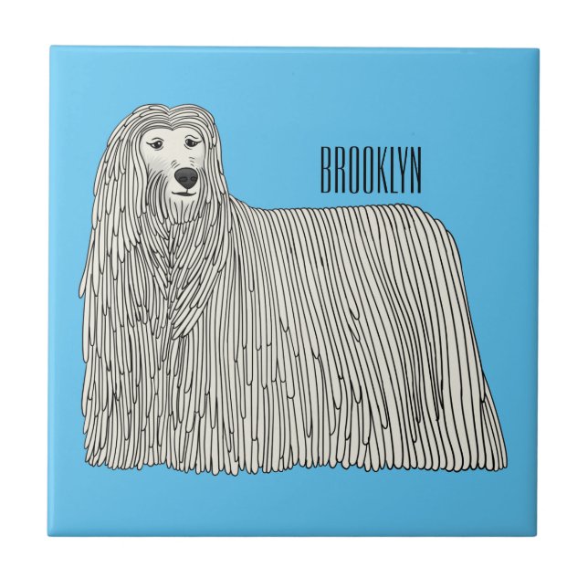 Komondor dog cartoon illustration ceramic tile (Front)