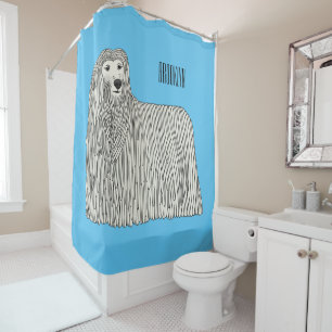 Komondor dog cartoon illustration shower curtain