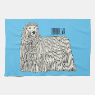 Komondor dog cartoon illustration tea towel