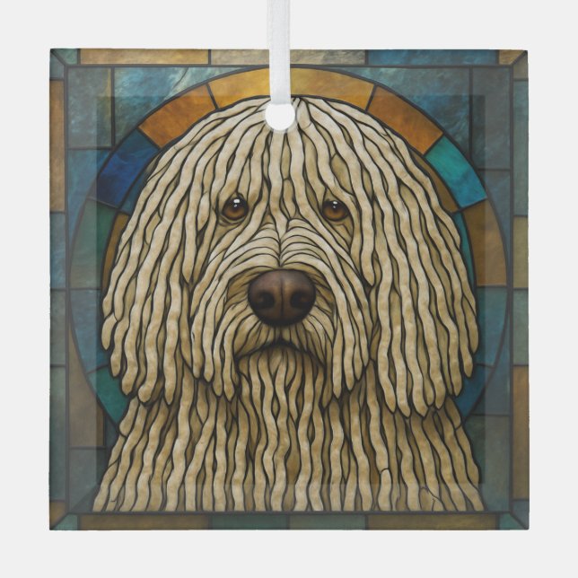 Komondor Dog "Stained Glass" Glass Tree Decoration (Front)