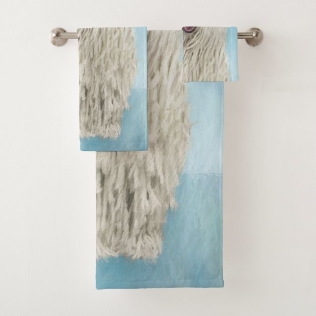 Komondor Painting - Cute Original Dog Art Bath Towel Set (Insitu)