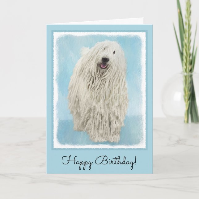 Komondor Painting - Cute Original Dog Art Card (Front)