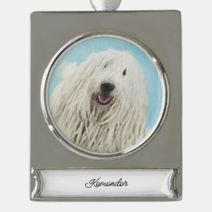 Komondor Painting - Cute Original Dog Art Silver Plated Banner Ornament