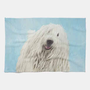 Komondor Painting - Cute Original Dog Art Tea Towel