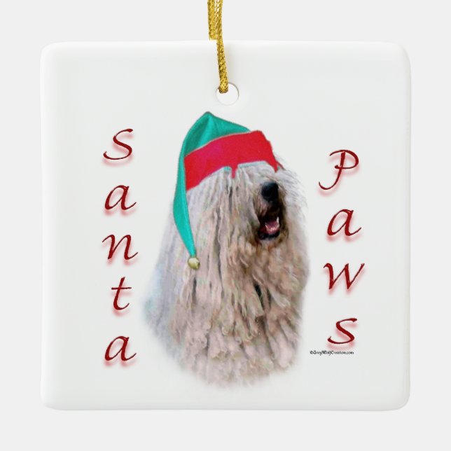 Komondor Santa Paws Ceramic Ornament (Front)