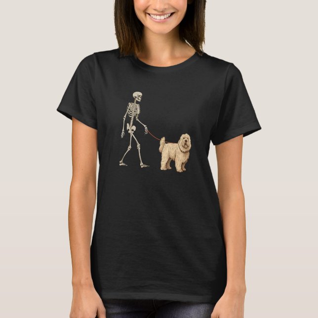 Komondor Skeleton Dog Walking Halloween Dog T-Shirt (Front)