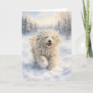 Komondor Snow Joy – Watercolor Holiday Card