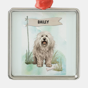 Komondor Watercolor Personalised Dog Metal Ornament