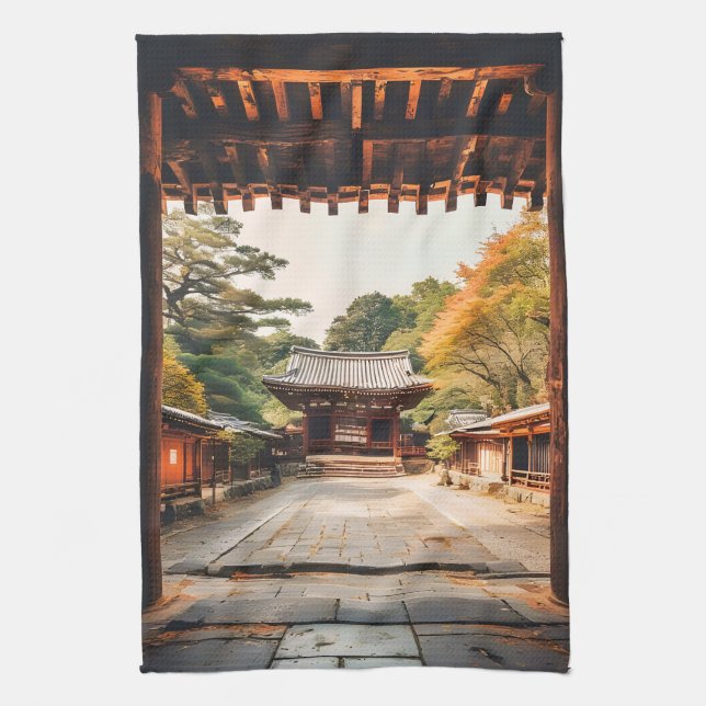 Komorebi - The Sun-Drenched Temple Tea Towel (Vertical)