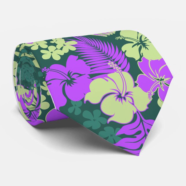 Kona Bay Hawaiian Hibiscus Aloha Shirt Print Tie (Rolled)