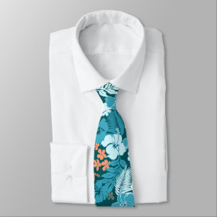 Kona Bay Hawaiian Hibiscus Teal and Eucalyptus Tie