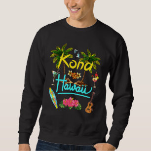 Kona Hawaii Beach Summer Palm Surf Sun Set Palm Tr Sweatshirt